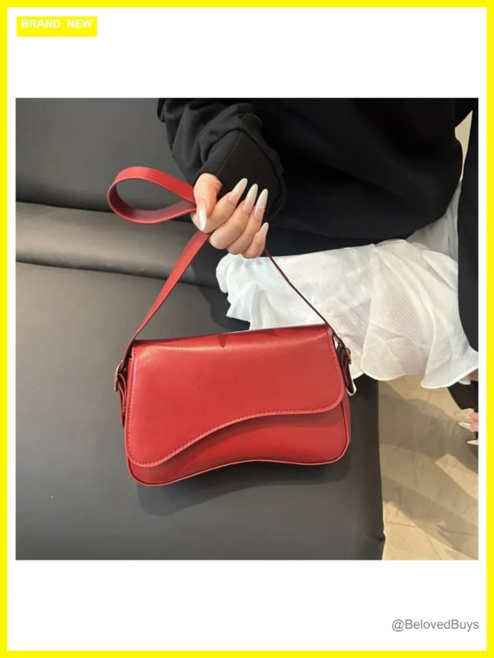 Vegetarian Leather Handbag, Shoulder Bag with Magnetic Buckle